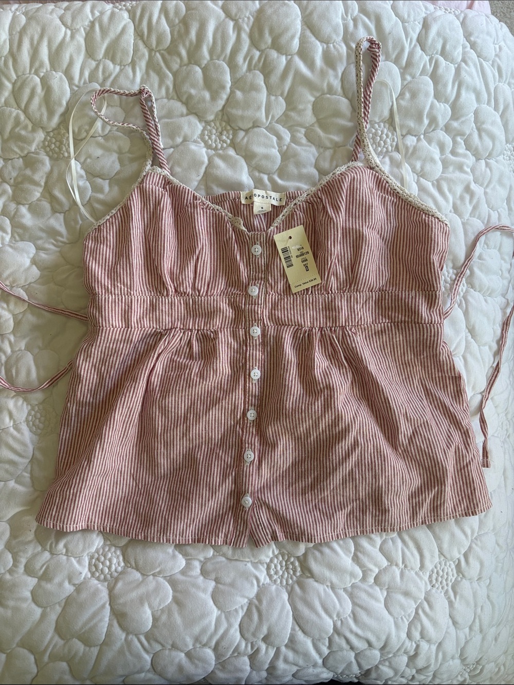 Aeropostale Pink and White Striped Button-Front Cami